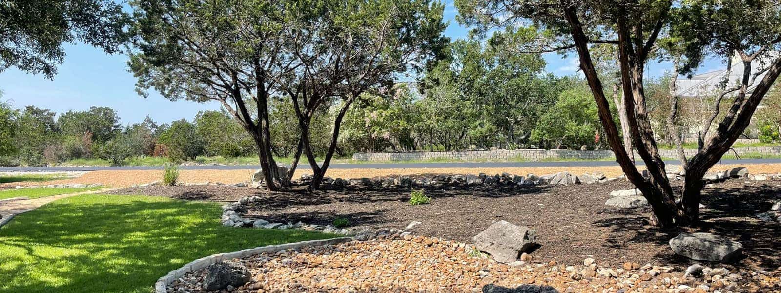 Professionally landscaped San Antonio backyard with lush planting and hardscape by Canopy Land Solutions